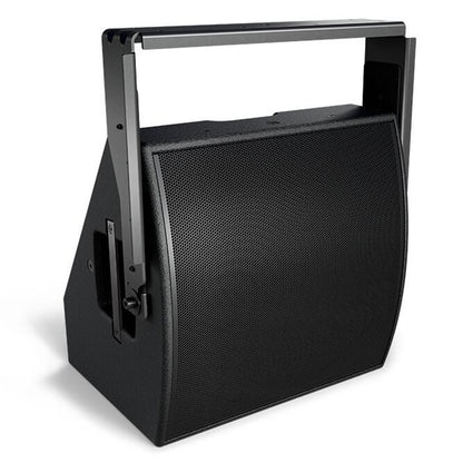 Bose AMM112 U-bracket mounted on a black loudspeaker, angled view with tilt adjustment knob