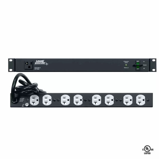 Lowell Rackmount Power Distribution Unit 1U AC Power Strip | 9 Outlets | 20A | Surge Suppression, Guarded Switch, All Switched