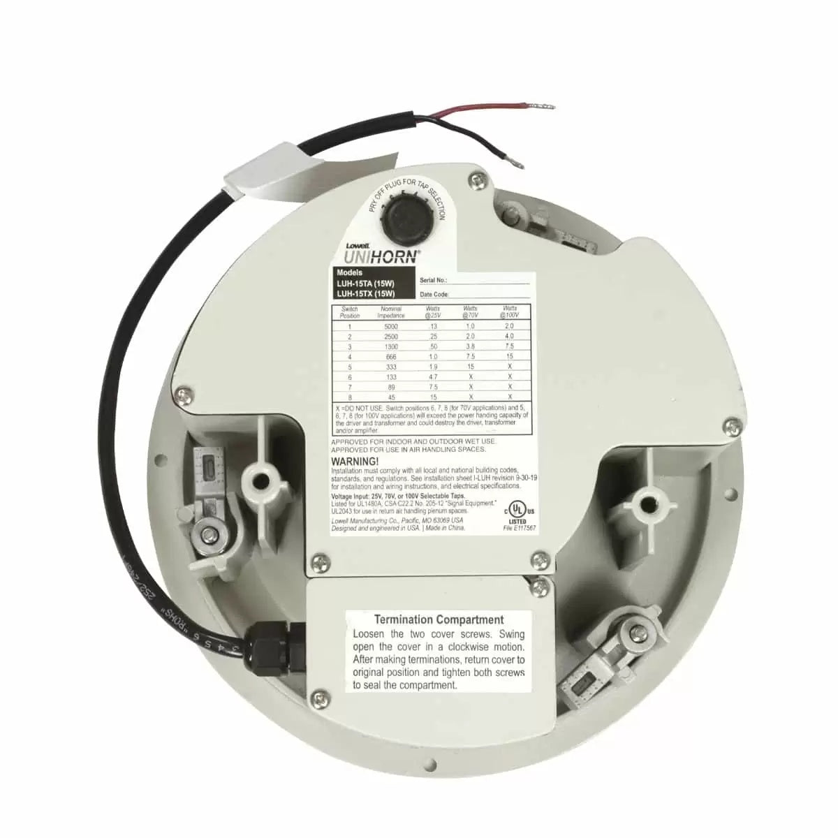 Lowell LUH-15TA 15W Paging Horn With Grille and Trim Ring