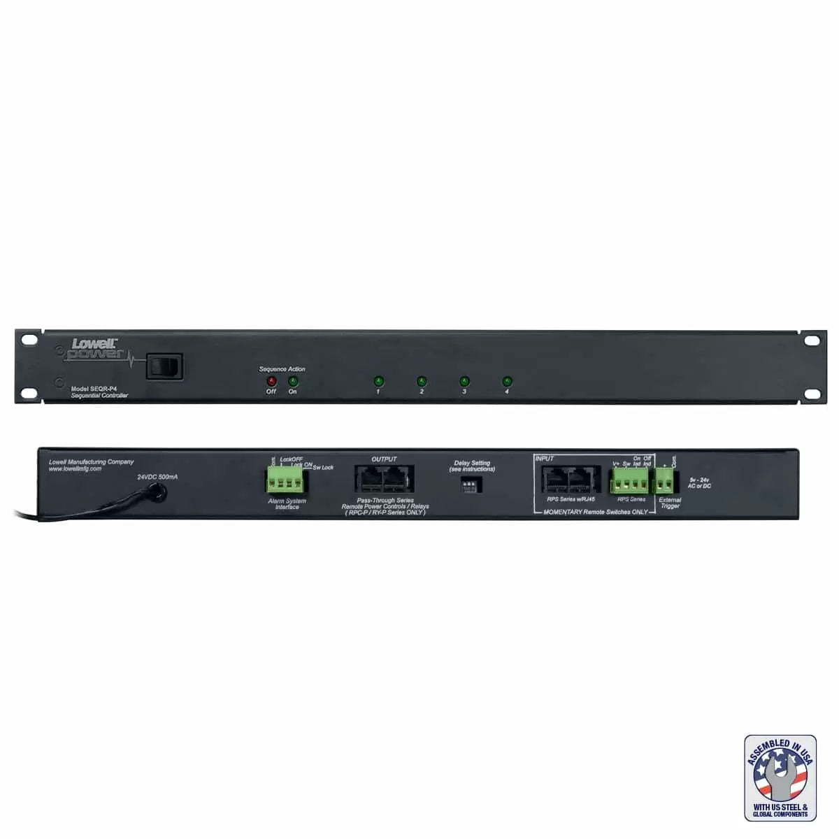 Lowell SEQR Power Sequencer 1U Rackmount Low Voltage Sequencer | 4 Step | Pass-Thru RJ45 | Rocker Switch