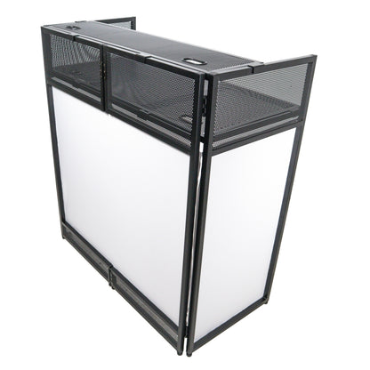 ProX VISTA DJ Booth Facade Table Station Folding Aluminum Workstation | Black