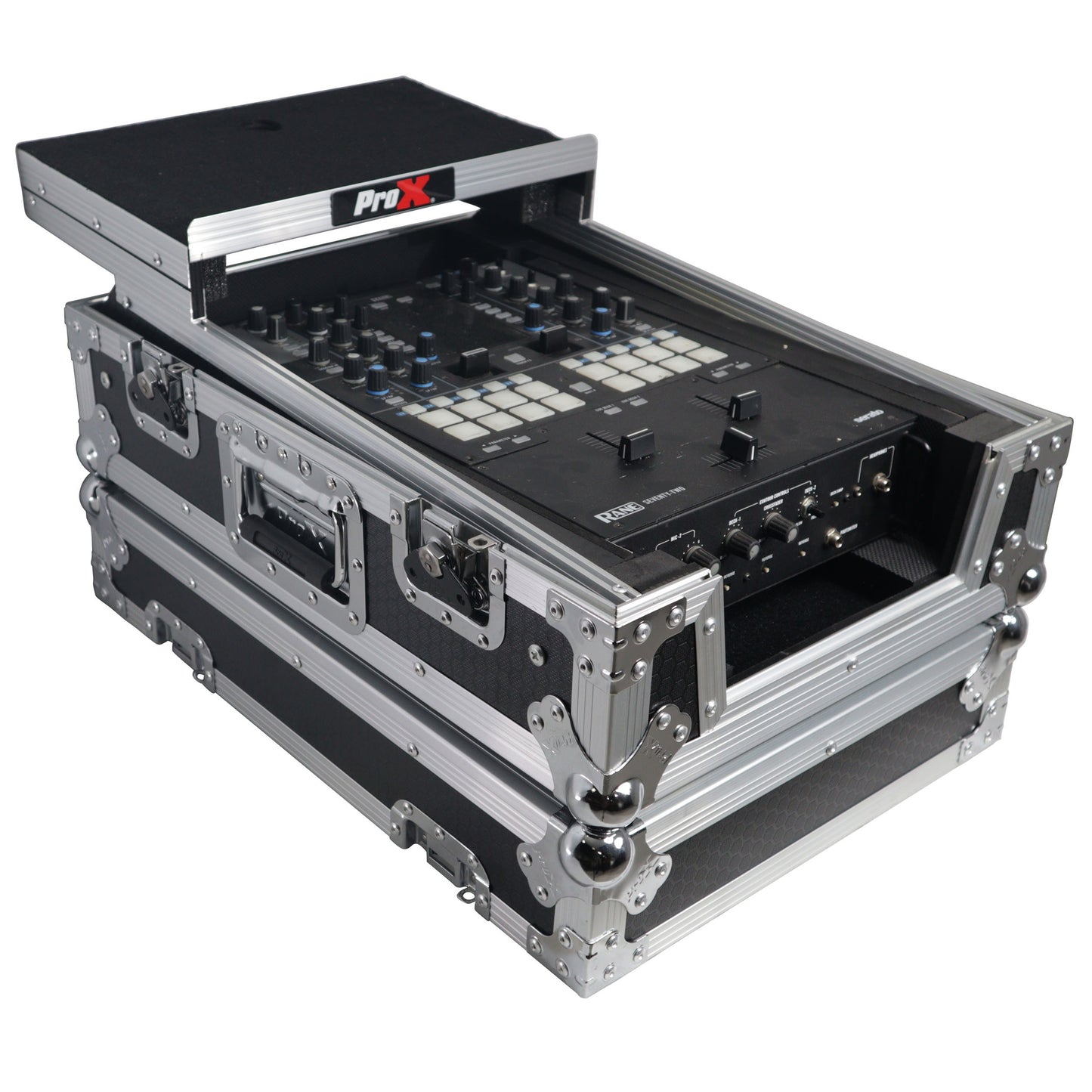 ProX ATA Flight Case for DJ Mixers Universal Road Case | Silver/Black | With Laptop Shelf