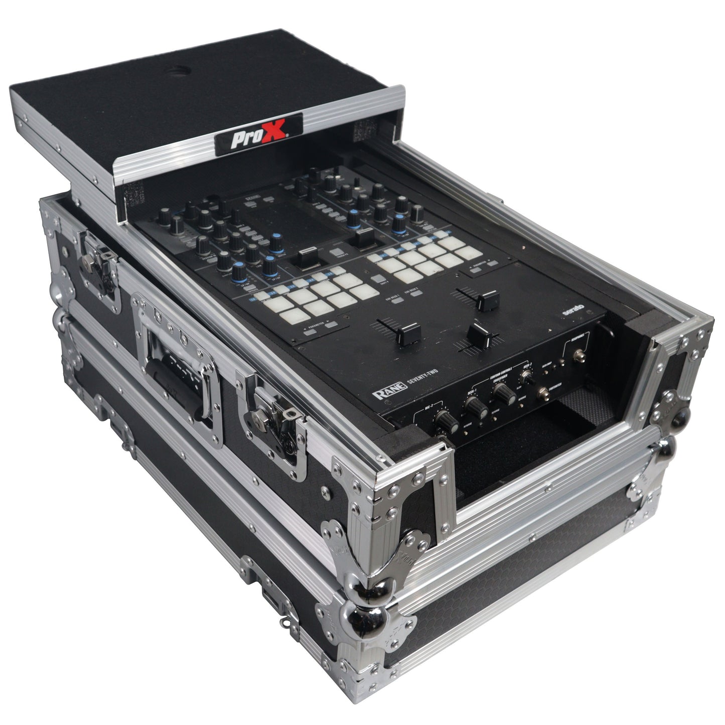 ProX ATA Flight Case for DJ Mixers Universal Road Case | Silver/Black | With Laptop Shelf