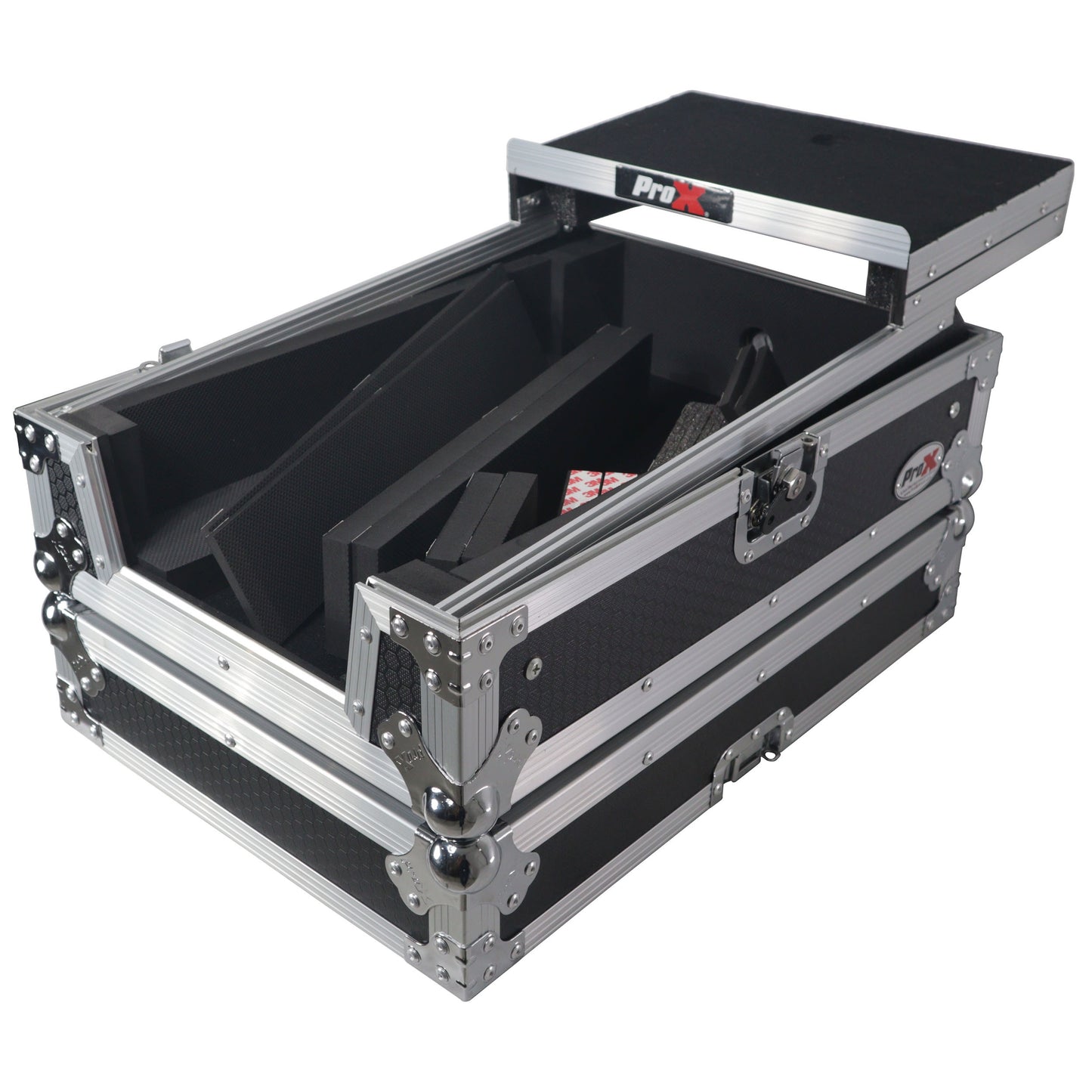 ProX ATA Flight Case for DJ Mixers Universal Road Case | Silver/Black | With Laptop Shelf