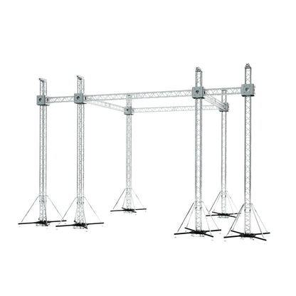 ProX Stage Roofing Truss System with Ground Support and Chain Hoists F34 Aluminum Complete Package | 20 ft W x 20 ft L x 23 ft H | With 7' Speaker Wings