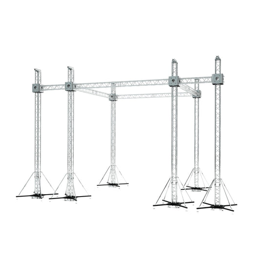 ProX Stage Roofing Truss System with Ground Support and Chain Hoists F34 Aluminum Complete Package | 20 ft W x 20 ft L x 23 ft H | With 7' Speaker Wings