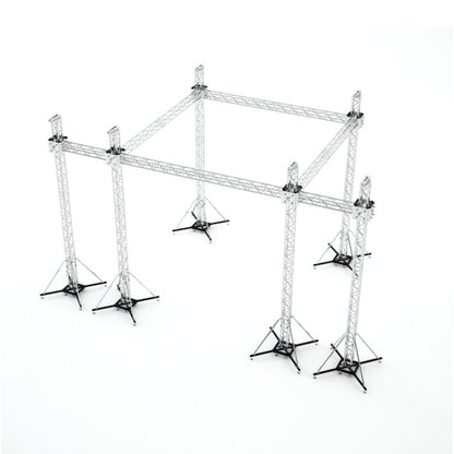 ProX Stage Roofing Truss System with Ground Support and Chain Hoists F34 Aluminum Complete Package | 20 ft W x 20 ft L x 23 ft H | With 7' Speaker Wings