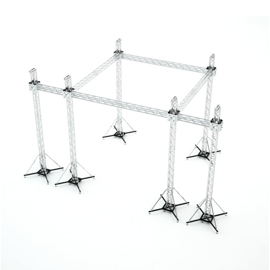 ProX Stage Roofing Truss System with Ground Support and Chain Hoists F34 Aluminum Complete Package | 20 ft W x 20 ft L x 23 ft H | With 7' Speaker Wings