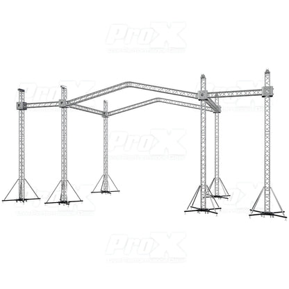 ProX Stage Roofing Truss System with Ground Support and Chain Hoists F34 Aluminum Complete Package | 30 ft W x 20 ft L x 23 ft H | PR2 12D With Speaker Wings