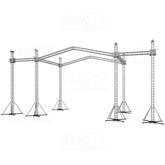 ProX Stage Roofing Truss System with Ground Support and Chain Hoists F34 Aluminum Complete Package | 30 ft W x 20 ft L x 23 ft H | PR2 12D With Speaker Wings