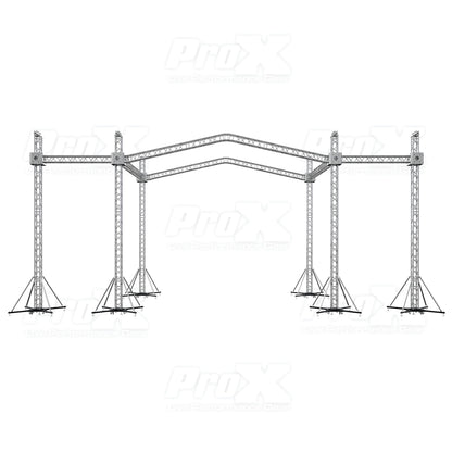 ProX Stage Roofing Truss System with Ground Support and Chain Hoists F34 Aluminum Complete Package | 30 ft W x 20 ft L x 23 ft H | PR2 12D With Speaker Wings