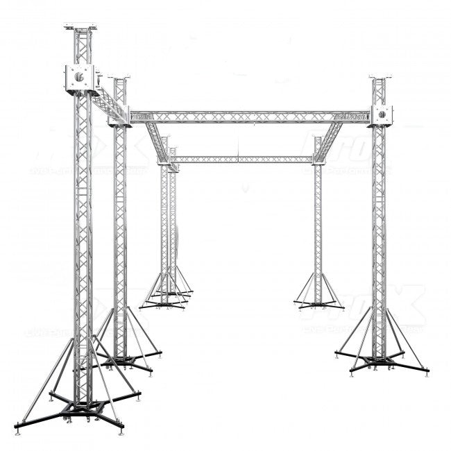 ProX Stage Roofing Truss System with Ground Support and Chain Hoists F34 Aluminum Complete Package | 30 ft W x 20 ft L x 23 ft H | PR2 12D With Speaker Wings