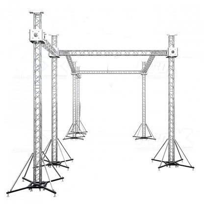 ProX Stage Roofing Truss System with Ground Support and Chain Hoists F34 Aluminum Complete Package | 30 ft W x 20 ft L x 23 ft H | PR2 12D With Speaker Wings