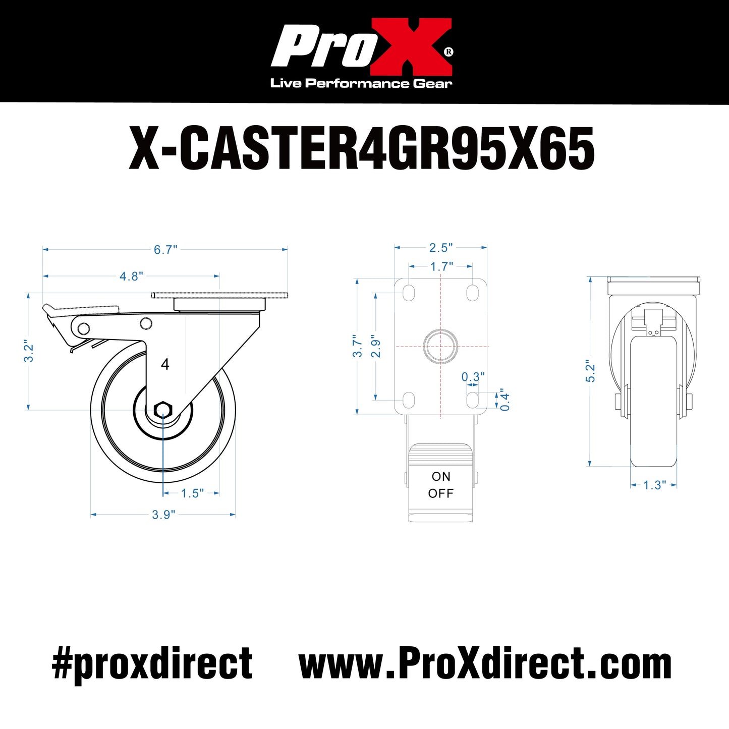 ProX Industrial Grade Caster Wheels for ATA Cases | 4 inch | 3.75 x 2.5 in. | Set of 4