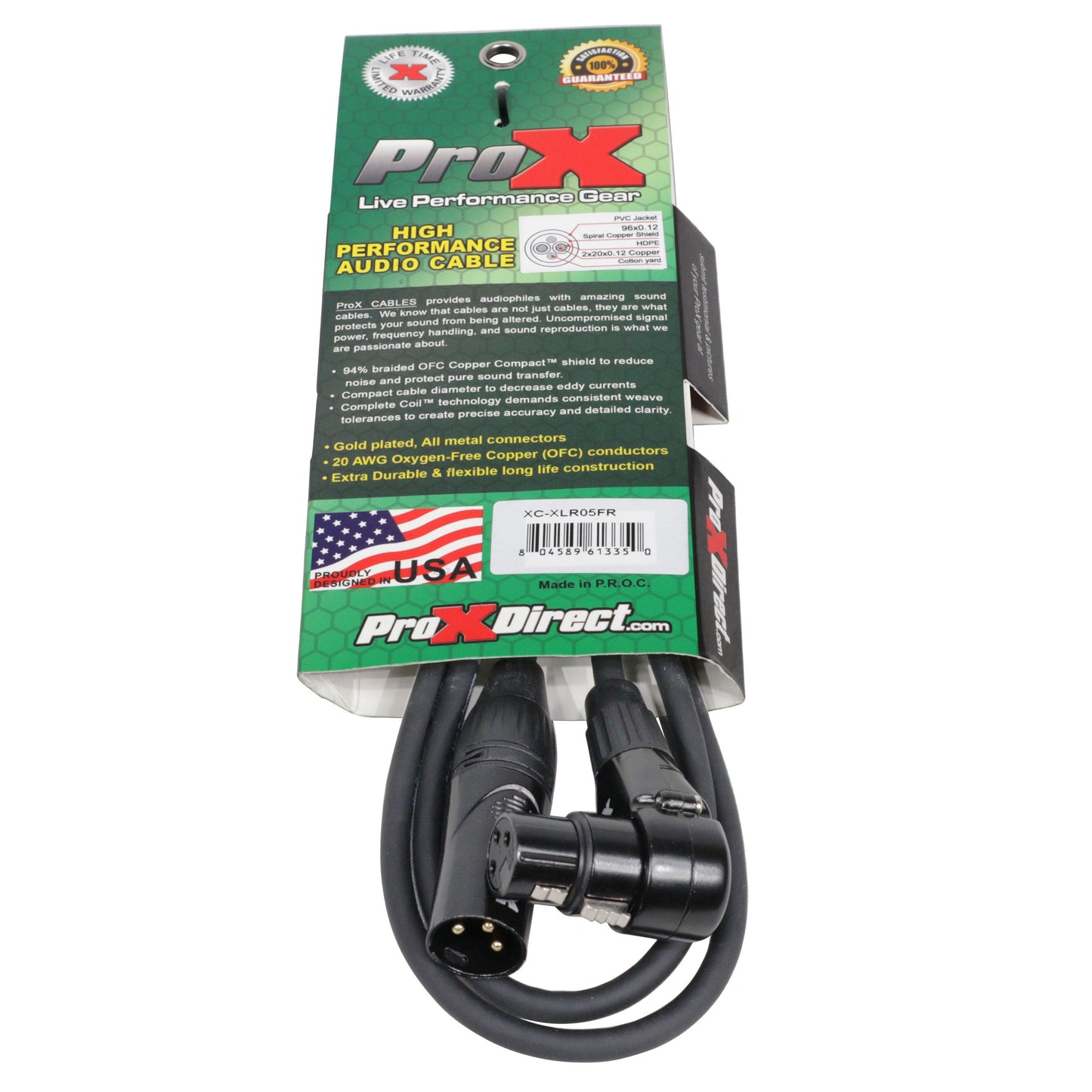 ProX Right-Angle XLR Audio Cable Balanced OFC With Right-Angle Female | 5 ft