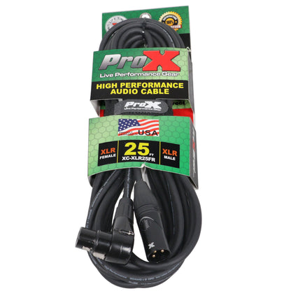 ProX Right-Angle XLR Audio Cable Balanced OFC With Right-Angle Female | 25 ft