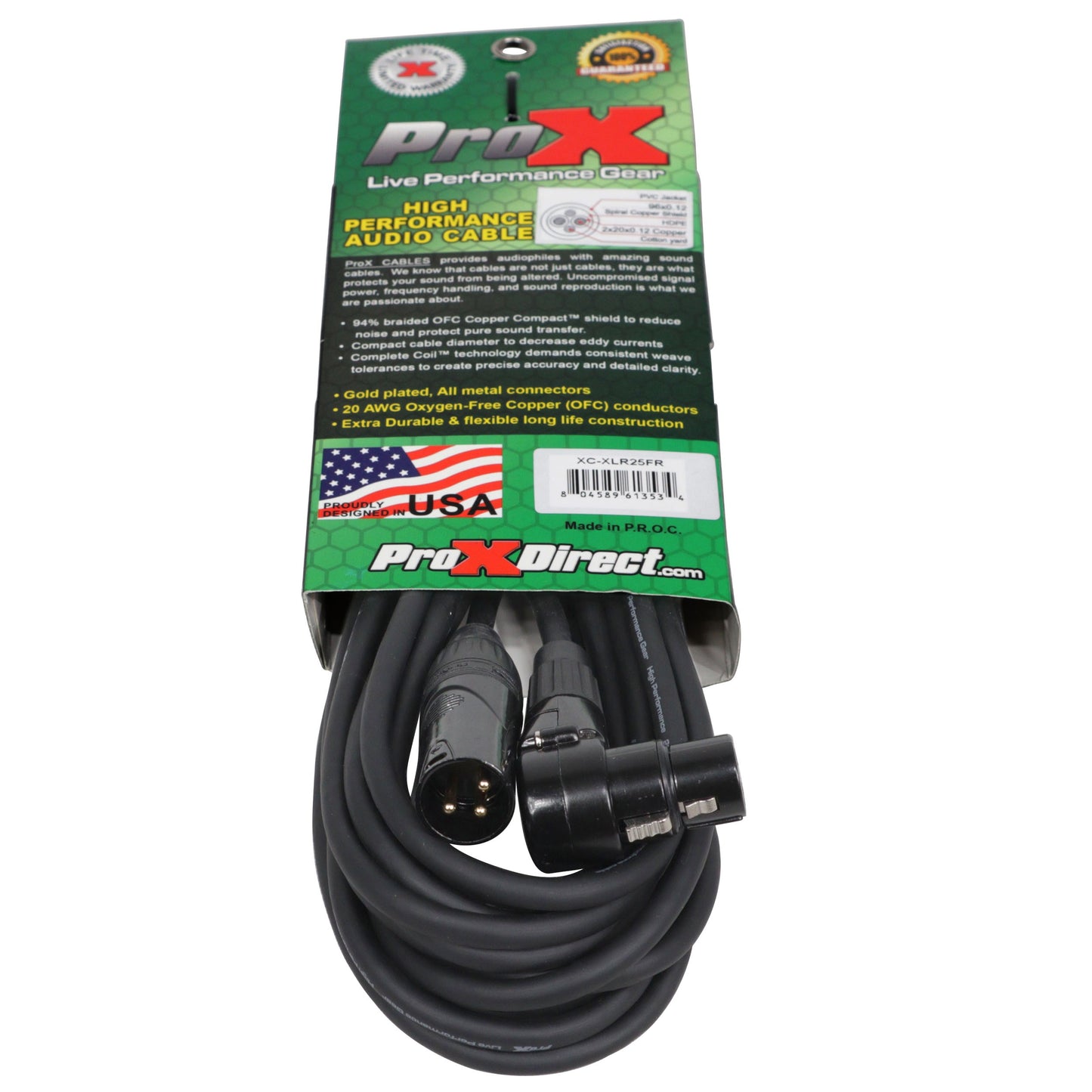 ProX Right-Angle XLR Audio Cable Balanced OFC With Right-Angle Female | 25 ft