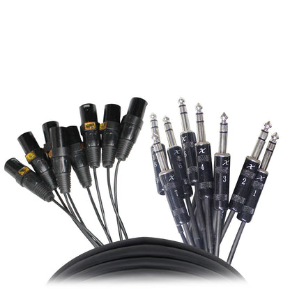 ProX 8-Channel Snake Cable Organized Multi-Channel Audio Run | XLR Female | 1/4 in TRS Male | 10 Ft.