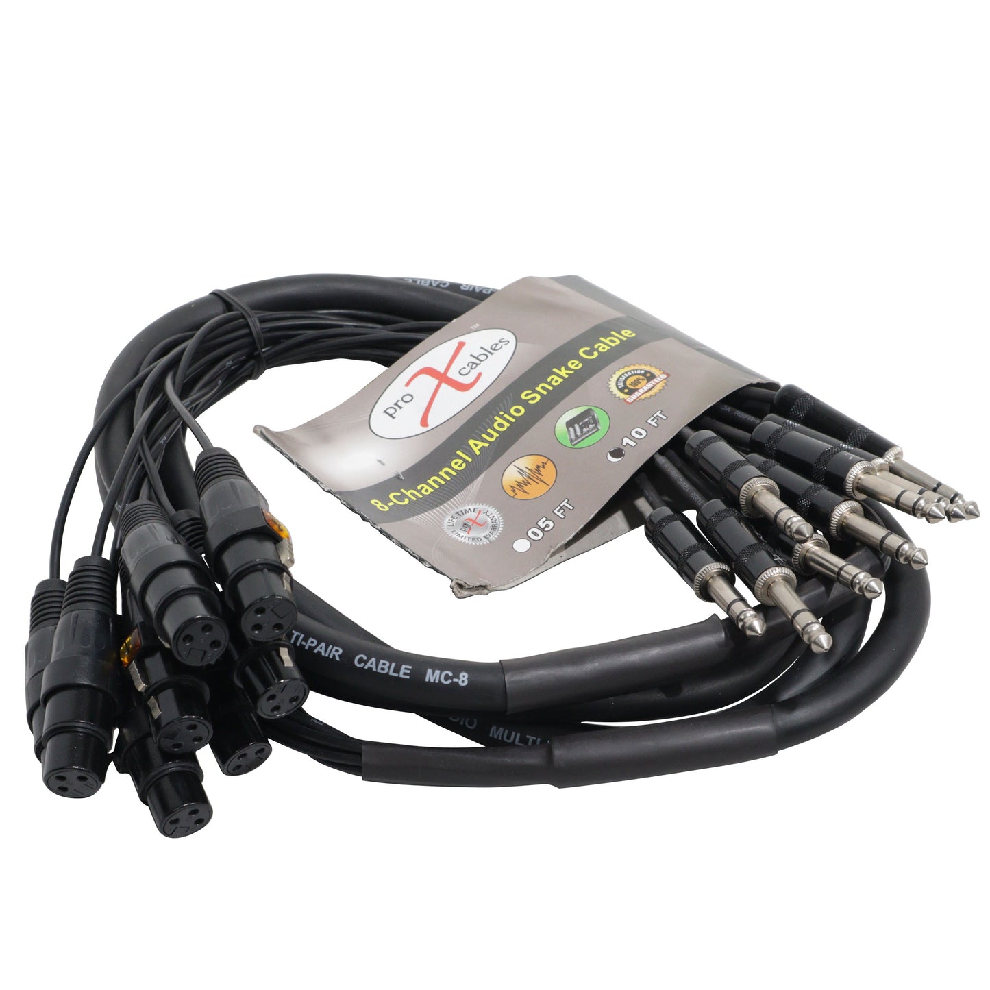 ProX 8-Channel Snake Cable Organized Multi-Channel Audio Run | XLR Female | 1/4 in TRS Male | 10 Ft.