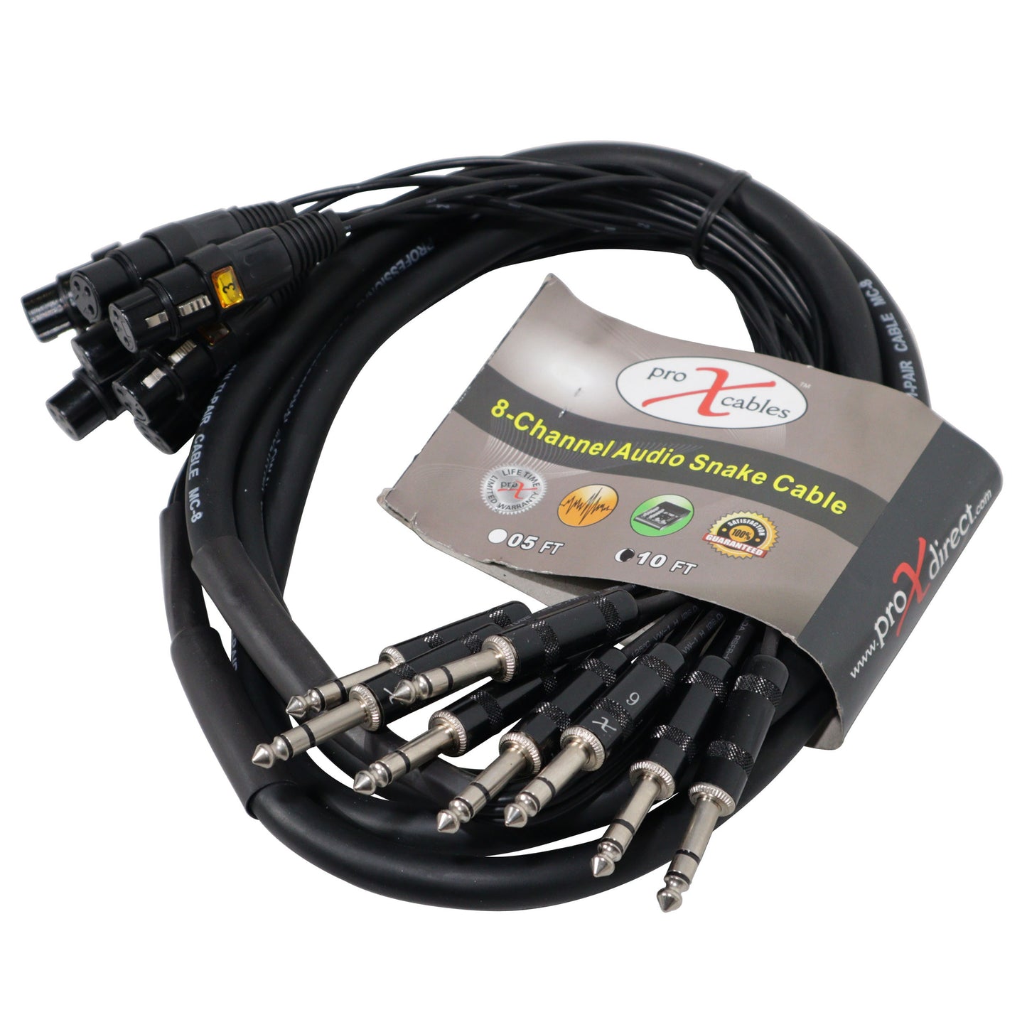 ProX 8-Channel Snake Cable Organized Multi-Channel Audio Run | XLR Female | 1/4 in TRS Male | 10 Ft.