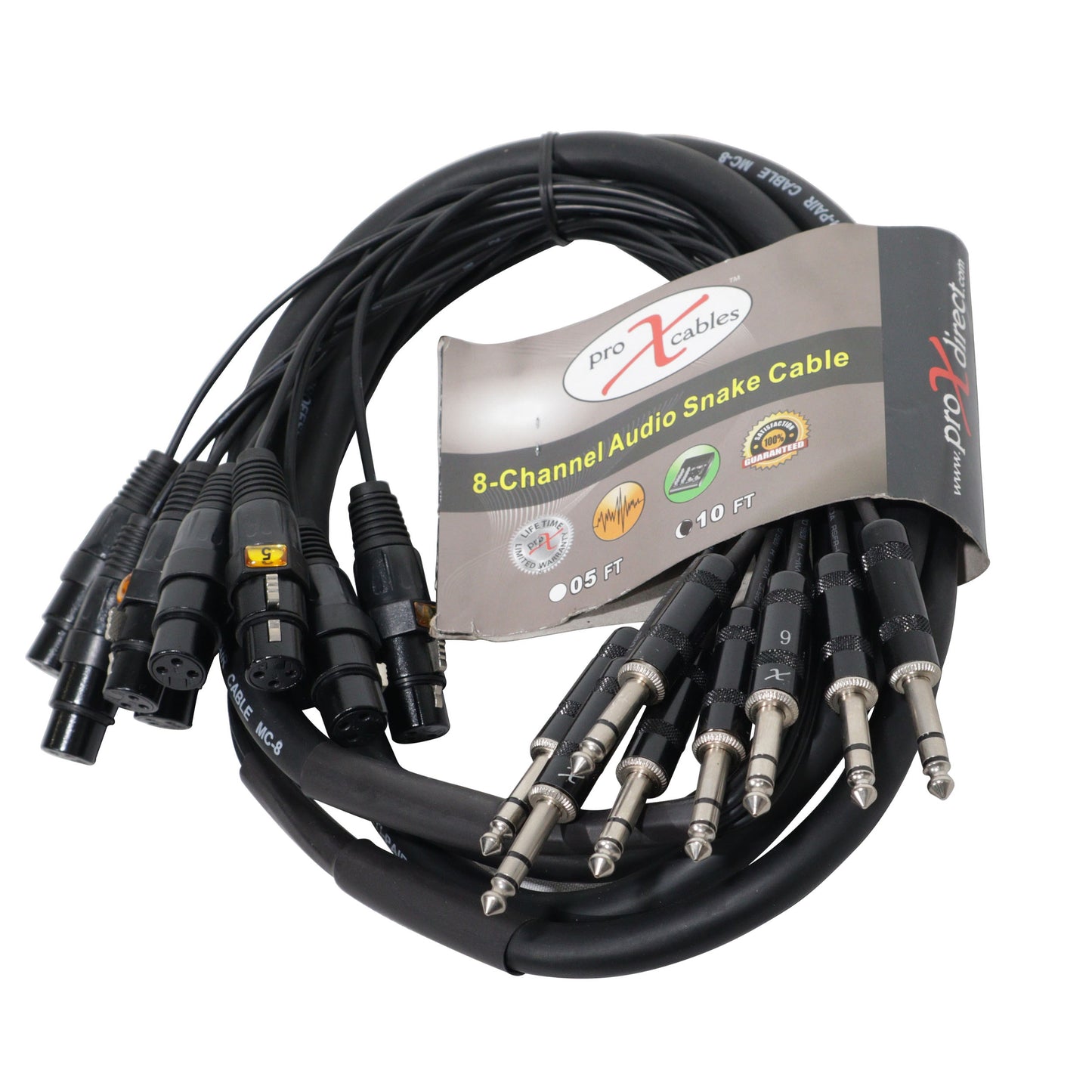 ProX 8-Channel Snake Cable Organized Multi-Channel Audio Run | XLR Female | 1/4 in TRS Male | 10 Ft.
