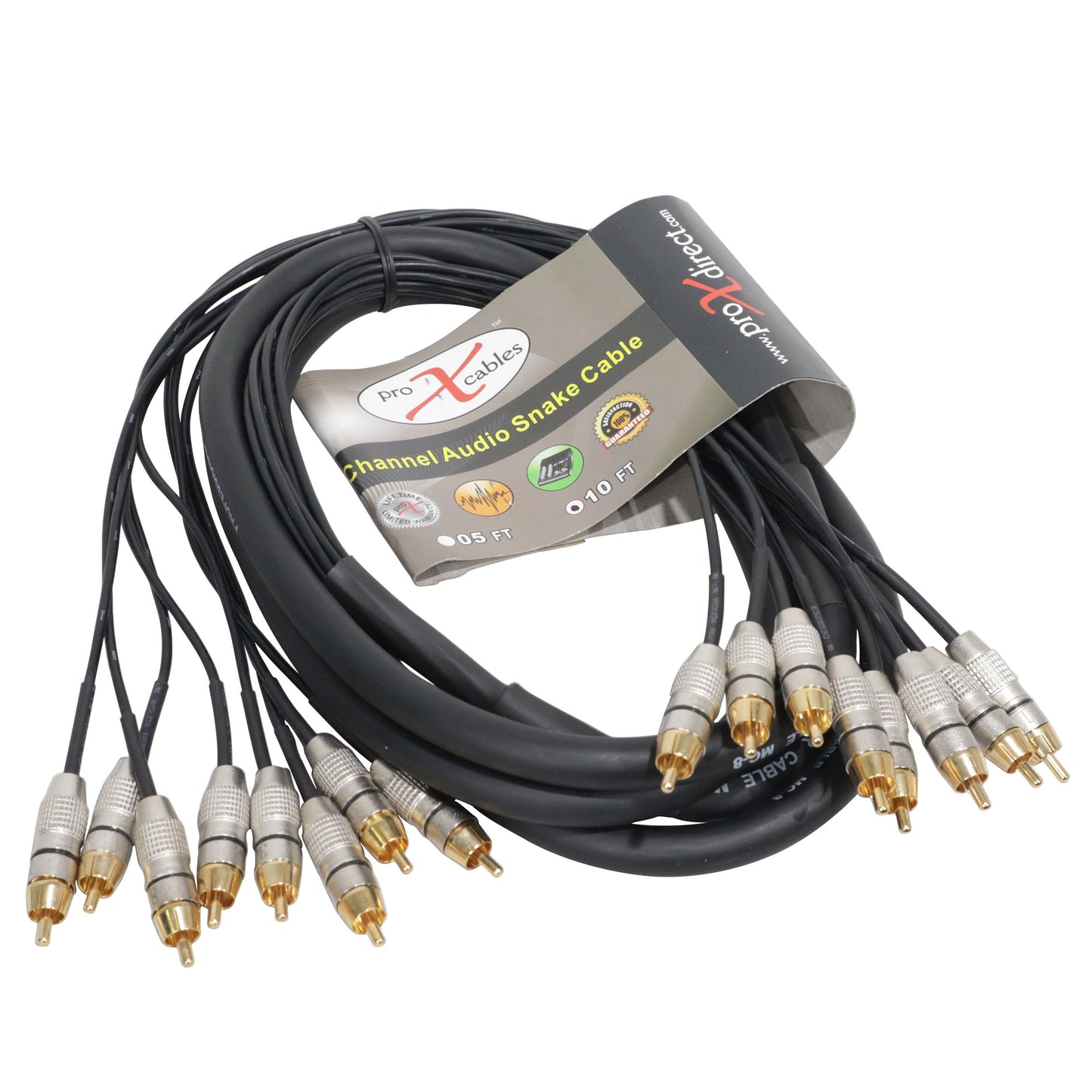 ProX 8-Channel Snake Cable Organized Multi-Channel Audio Run | RCA Male | RCA Male | 10 Ft.