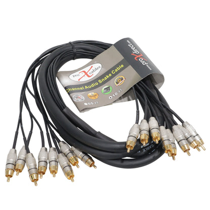 ProX 8-Channel Snake Cable Organized Multi-Channel Audio Run | RCA Male | RCA Male | 10 Ft.