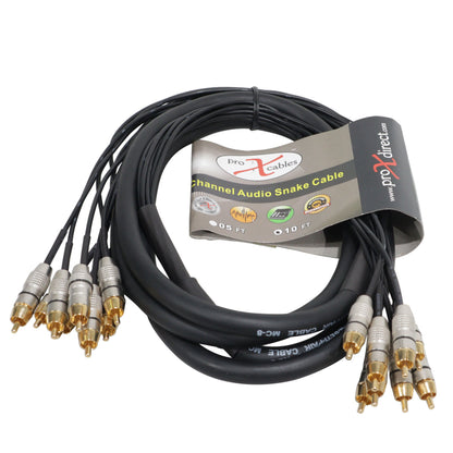 ProX 8-Channel Snake Cable Organized Multi-Channel Audio Run | RCA Male | RCA Male | 10 Ft.