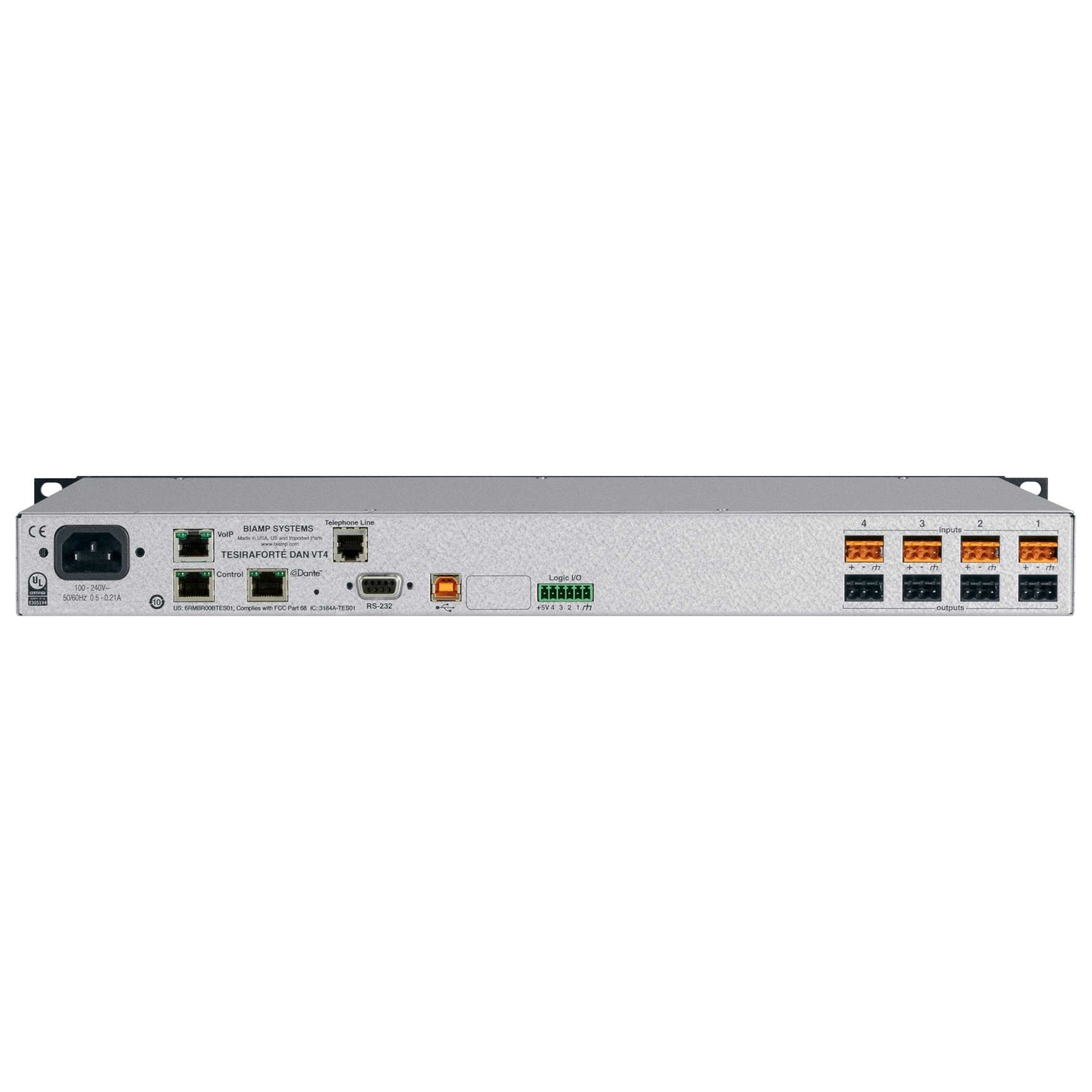 Biamp TesiraFORTE DAN VT4 Fixed I/O DSP back