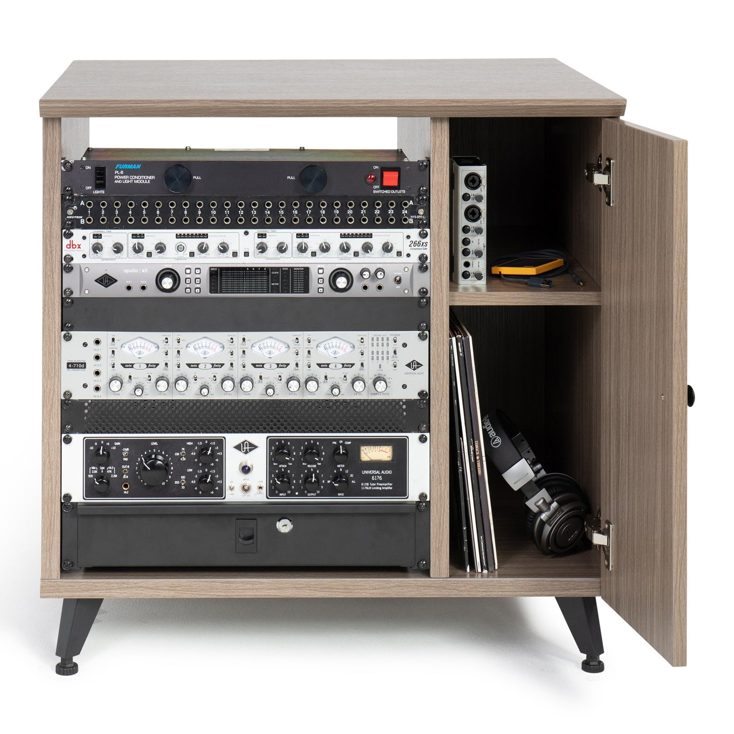 Gator GFW-ELITESIDECAR-GRY Elite Series Dark Walnut Sidecar Rack Cabinet | Grey