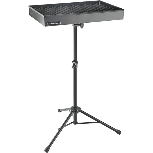 KM 13510.000.55 percussion table full view with foam-lined tray on height-adjustable tripod stand, K&M