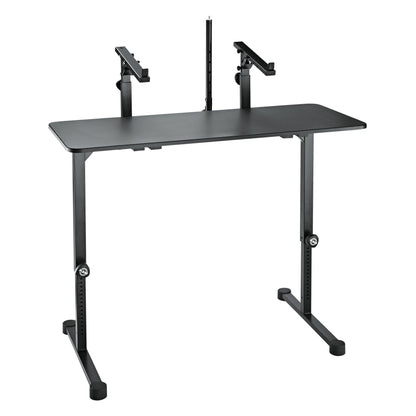 18803 Omega keyboard stand table with upper tier support arms and center threaded pole fitted, no top shelf, K&M