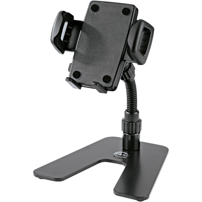 KM 19746.000.55 rear three-quarter view showing holder backplate, flexible gooseneck and knurled tension collar, K&M
