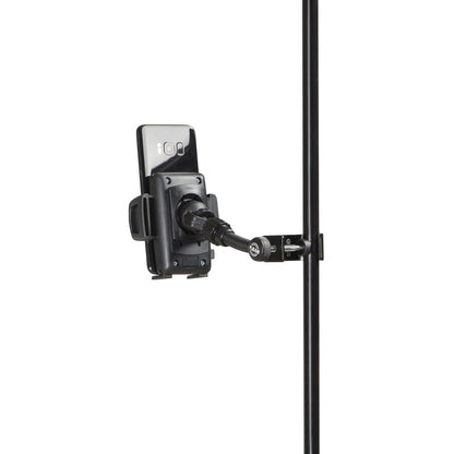 KM 19747.000.55 rear view on stand showing clamp jaw, adjustment thumbscrew and back of the phone cradle, K&M
