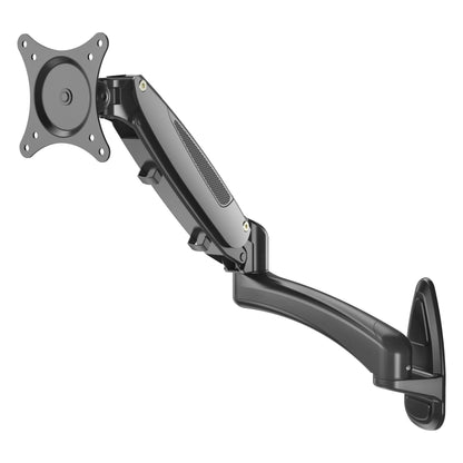 23870 monitor wall mount three-quarter view with gas spring arm extended and VESA mounting plate, K&M