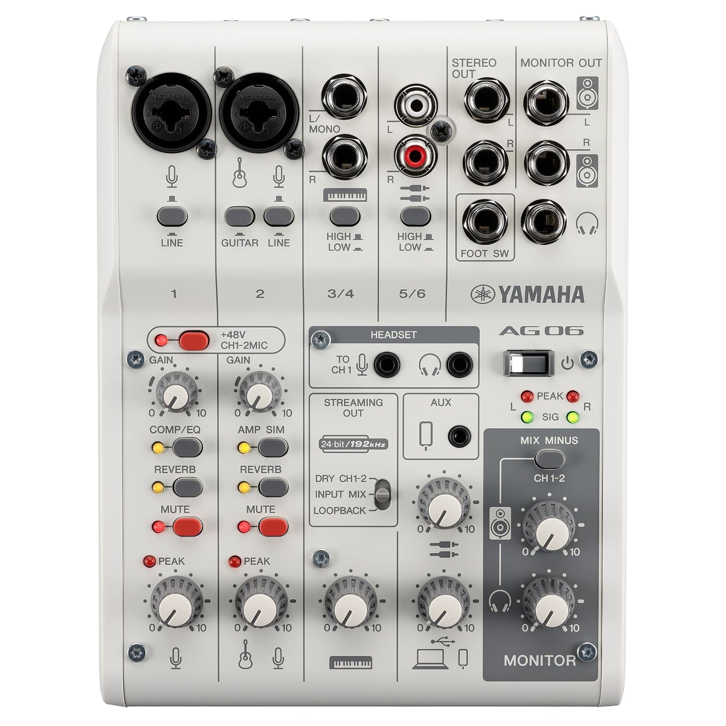 Yamaha AG06MK2 6-Channel Live Streaming USB Mixer white front