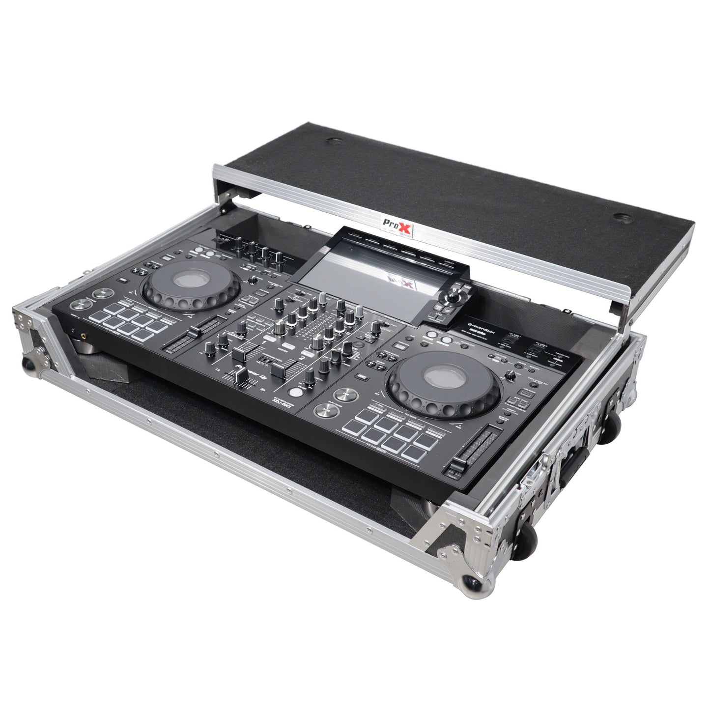 132790_ProX-ATA-Flight-Case-For-Pioneer-XDJ-RX3_DDJ-REV5-DJ-Controller-with-1U-Rack-Space-and-Wheels-_-Silver_Black-_-With-Laptop-Shelf_ALT07sqr