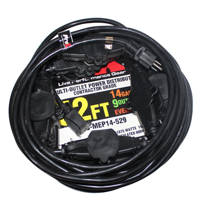 ProX Male NEMA to Female Edison Multi-Outlet Power Extension Cable | 52 ft | 9 | 14 AWG