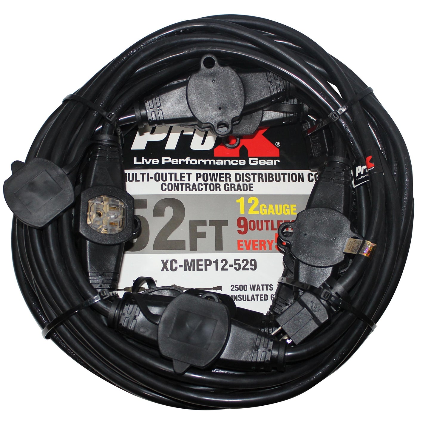 ProX Male NEMA to Female Edison Multi-Outlet Power Extension Cable | 52 ft | 9 | 12 AWG