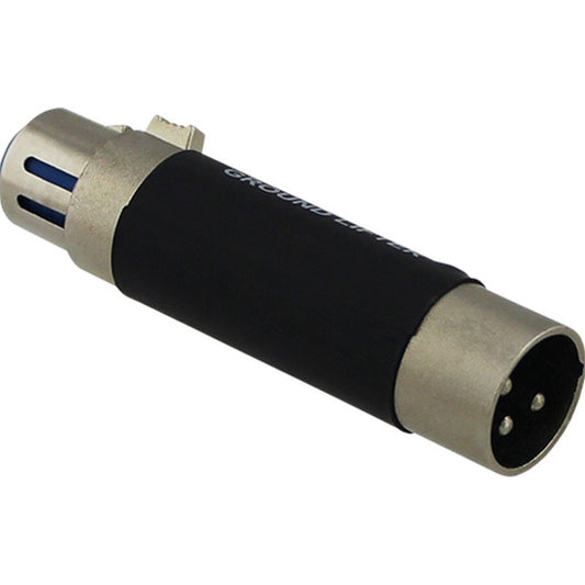 ProCo Sound GLX balanced XLR ground lifter showing male XLR pins and GROUND LIFTER barrel text