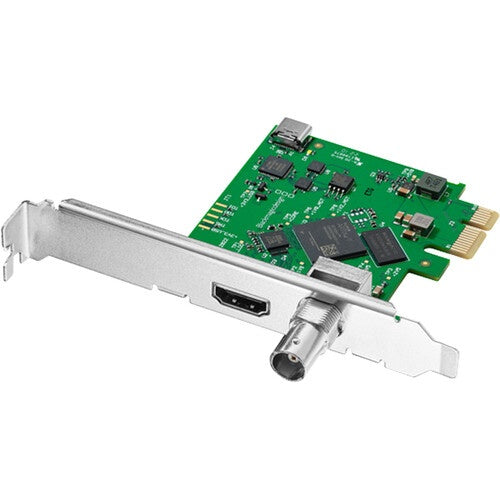 Blackmagic Design DeckLink Mini Recorder HD PCIe capture card angled view with HDMI and BNC inputs on bracket
