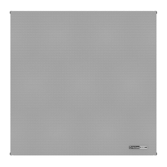 AtlasIED DA-22SYS 2x2 Dante ceiling speaker front view of white perforated square grille