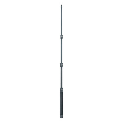 23781 carbon fishing pole mic boom fully extended, full-length view with three clamp locks and foam grip handle, K&M