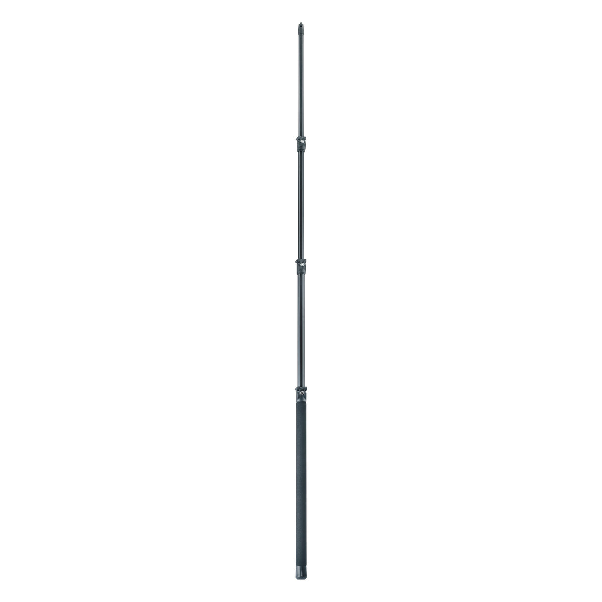 23782 carbon fishing pole mic boom fully extended, showing three clamp locks and foam-covered grip handle, K&M