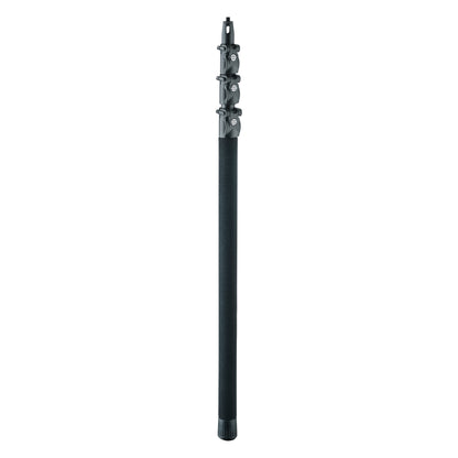 23782 carbon fishing pole mic boom collapsed with three clamp locks stacked above foam grip and rubber end cap, K&M