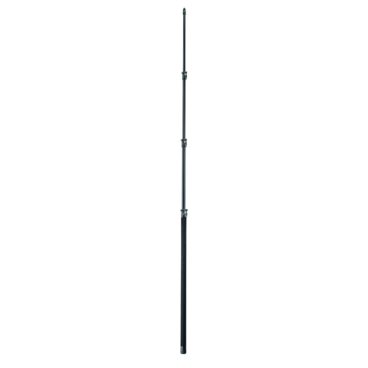 23783 carbon fiber mic fishing pole XL fully extended, showing three clamp joints and foam-covered grip handle, K&M