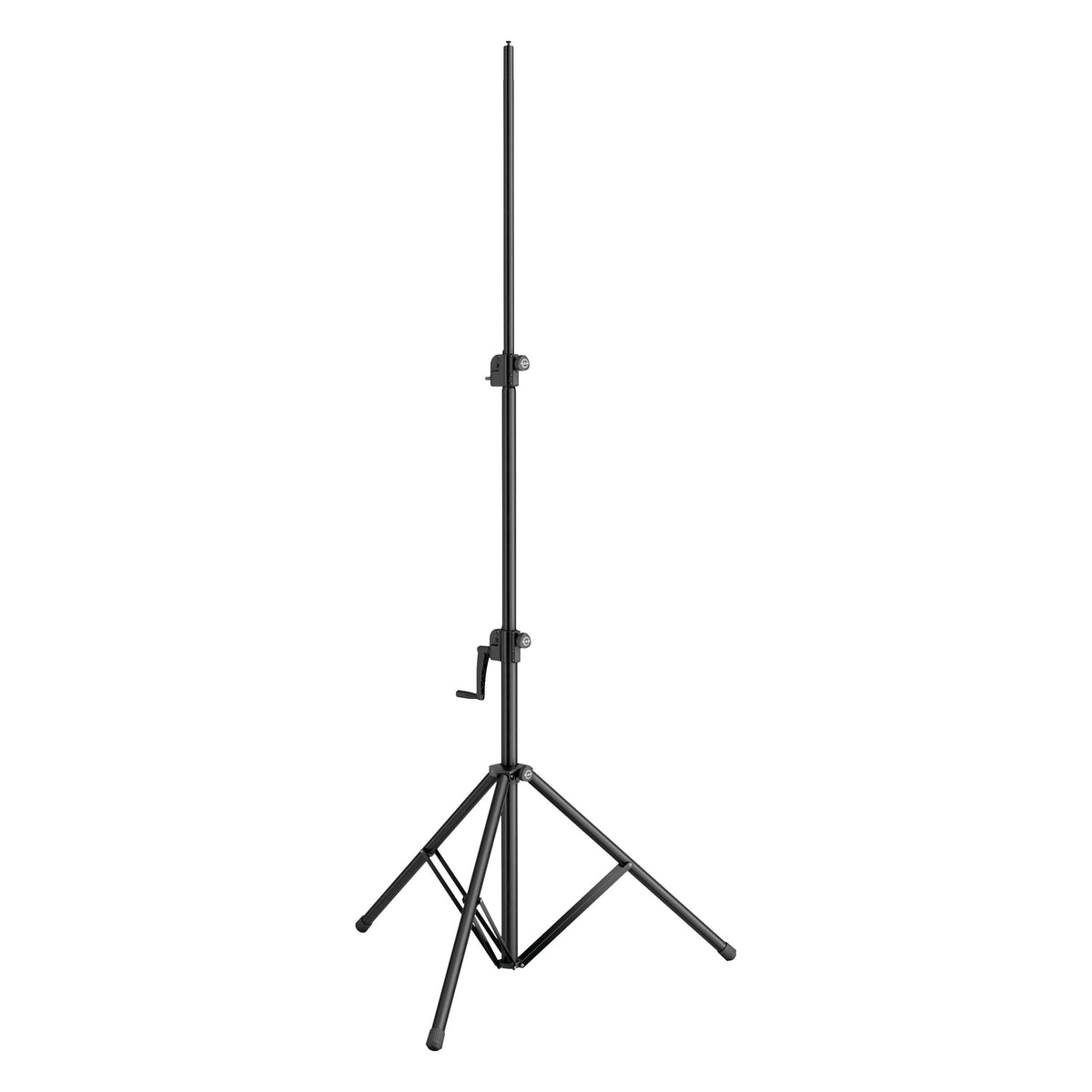 24730 wind-up tripod stand fully extended to maximum height with crank handle on the lower column section, K&M