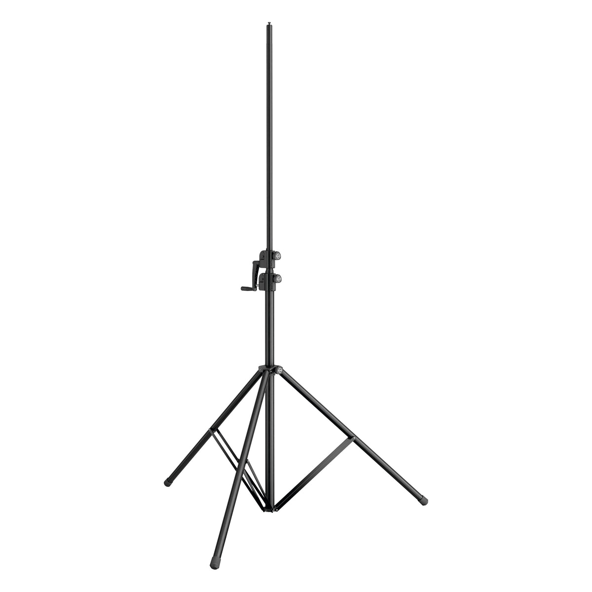 24740 wind-up stand with upper tube extended and dual crank collars at mid height above the tripod base, K&M
