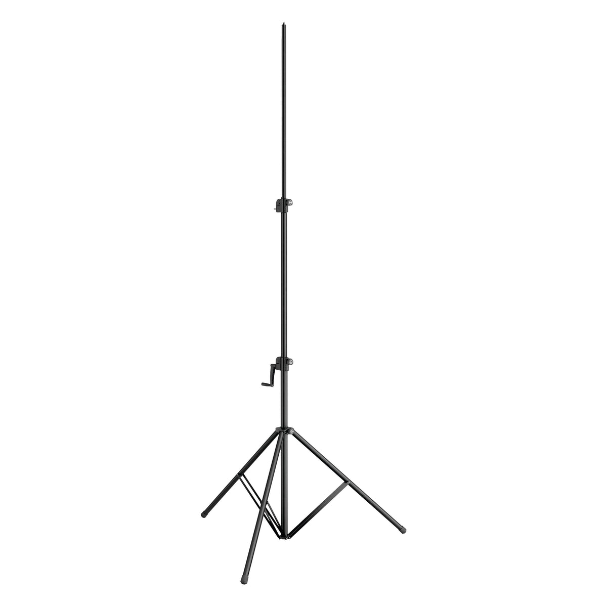 24740 wind-up stand at maximum height showing extended tubes, two clamp collars and crank handle, K&M