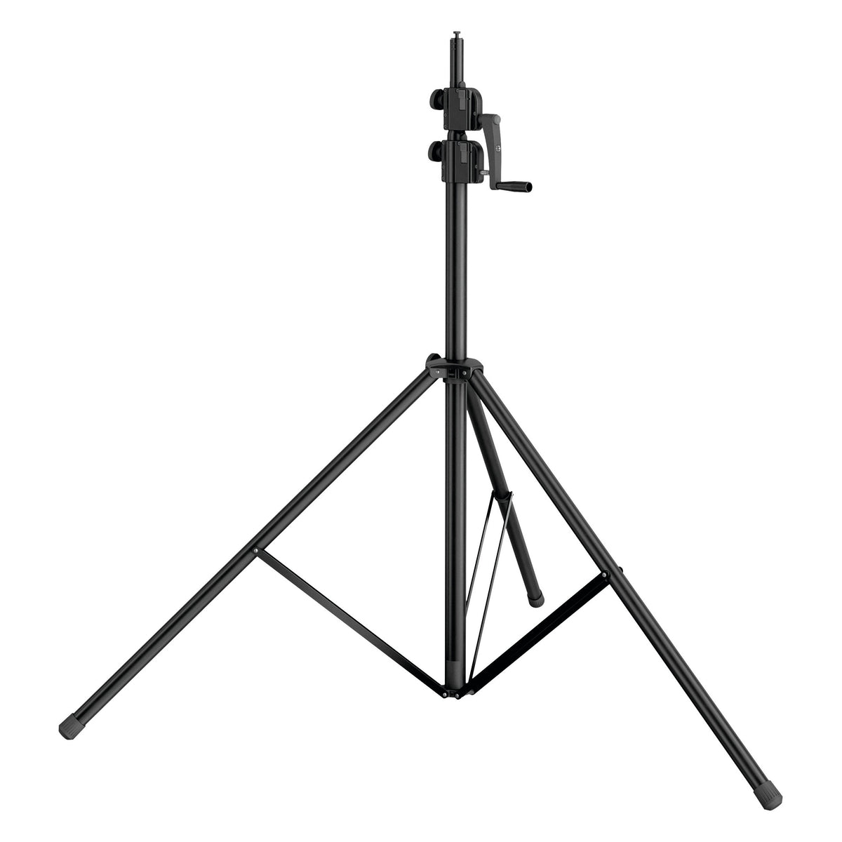 24740 wind-up stand rear three-quarter view with crank handle on the right and tripod legs with bracing struts, K&M